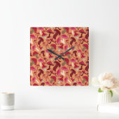 かわいいキノコ スクエア壁時計 (ホーム)