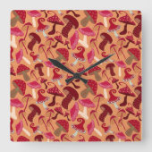 かわいいキノコ スクエア壁時計 (正面)