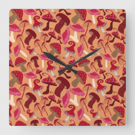 かわいいキノコ スクエア壁時計