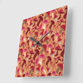 かわいいキノコ スクエア壁時計 (傾斜)