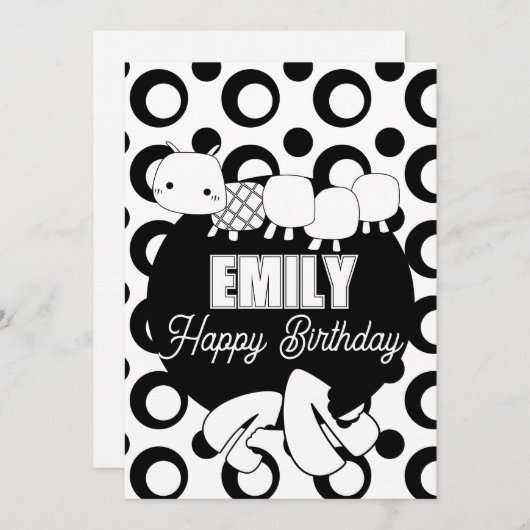 かわいいキャタピラーカラーリングバースデーパーティー シーズンカード (正面/裏面)