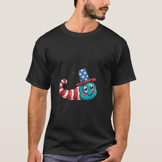 かわいいキャタピラ アメリカ国旗 7月4日 Tシャツ (正面)