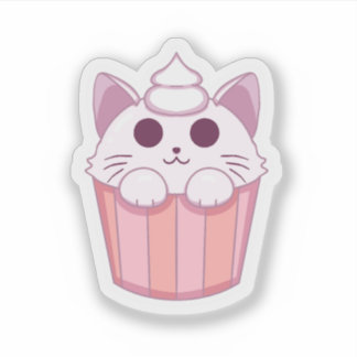 かわいいキャットカップケーキ ピンクステッカー シール