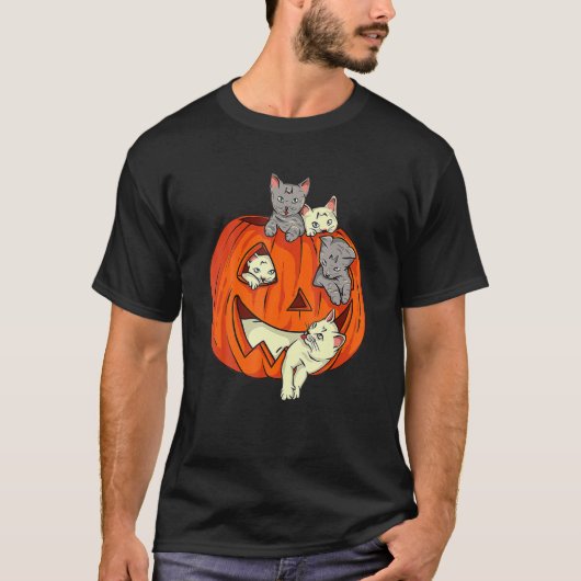 かわいいキャットカボチャ彫りハロウィーンのカボチャのちょうちんキャットハロー Tシャツ (正面)