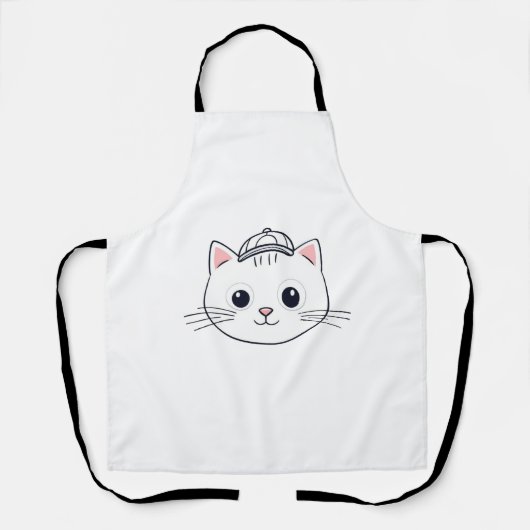 かわいいキャットカートゥーンの白いエプロン エプロン (正面)
