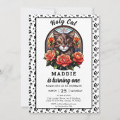かわいいキャットガールファースト誕生日 招待状 (正面)