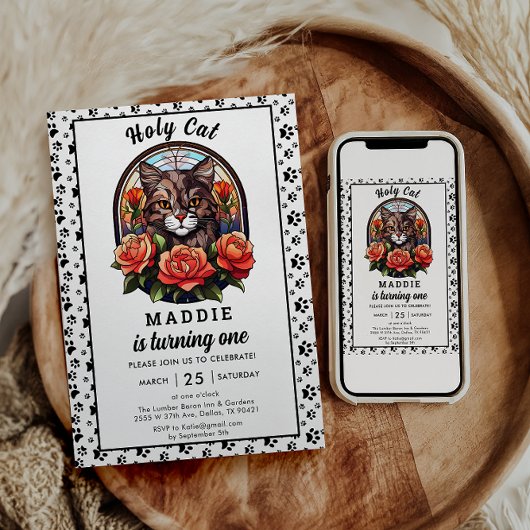 かわいいキャットガールファースト誕生日 招待状