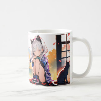 かわいいキャットガール桜タペストリー – Anime cup コーヒーマグカップ
