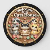 かわいいキャットクロックウェルカムホーム ラージ壁時計 (正面)