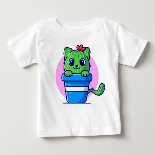 かわいいキャットサボテンの漫画 ベビーTシャツ (正面)