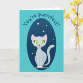 かわいいキャットナイトスカイおもしろい文字カスタムカラー カード (黄色い花)