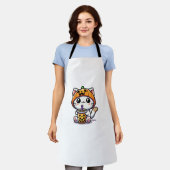 かわいいキャットハロウィーンアニメボバティーバブルミルクテ エプロン (着用した状態)