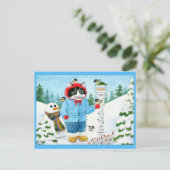 かわいいキャットバードのクリスマスホリデー葉書 ポストカード (スタンド正面)