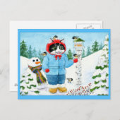 かわいいキャットバードのクリスマスホリデー葉書 ポストカード (正面/裏面)