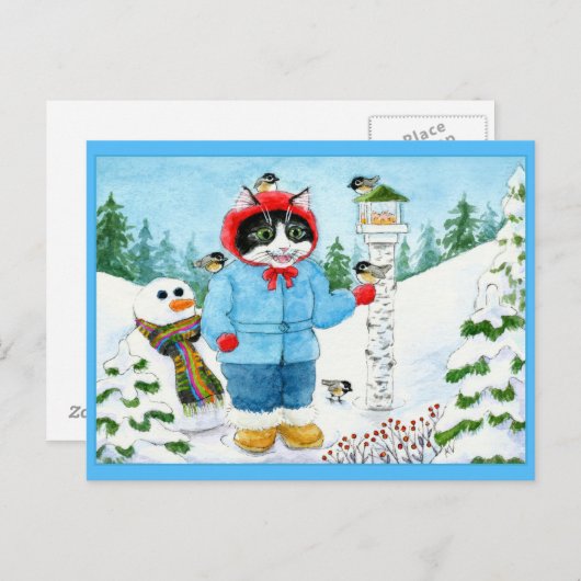 かわいいキャットバードのクリスマスホリデー葉書 ポストカード (正面/裏面)