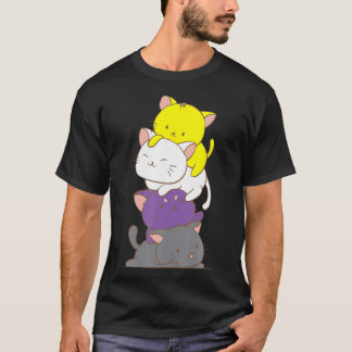 かわいいキャットパイルTシャツLgbtq非バイナリプライドFla Tシャツ
