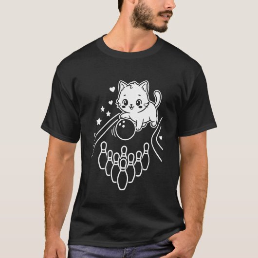 かわいいキャットボウリングロングスリーブ Tシャツ (正面)