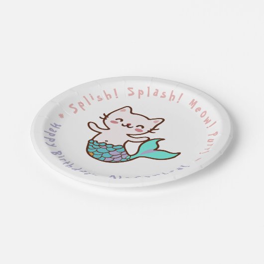 かわいいキャットマーメイドガール誕生日メイドパーメイド ペーパープレート (アングル)