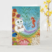 かわいいキャットマーメイドマーキャットシーホースカード カード (黄色い花)