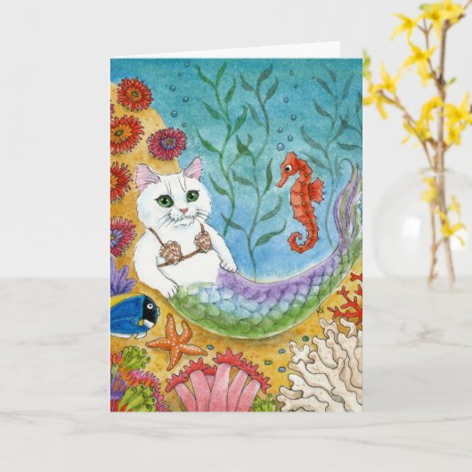 かわいいキャットマーメイドマーキャットシーホースカード カード (黄色い花)