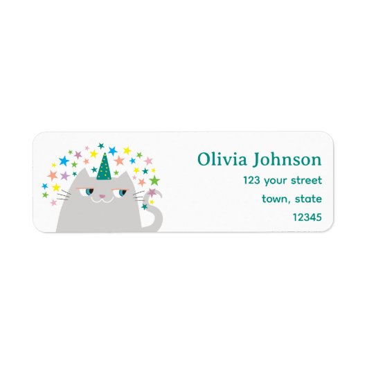 かわいいキャットユニコーン差出人住所 ラベル (正面)