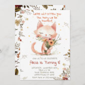 かわいいキャットワイルドフラワーガールバースデー招待状 招待状 (正面/裏面)