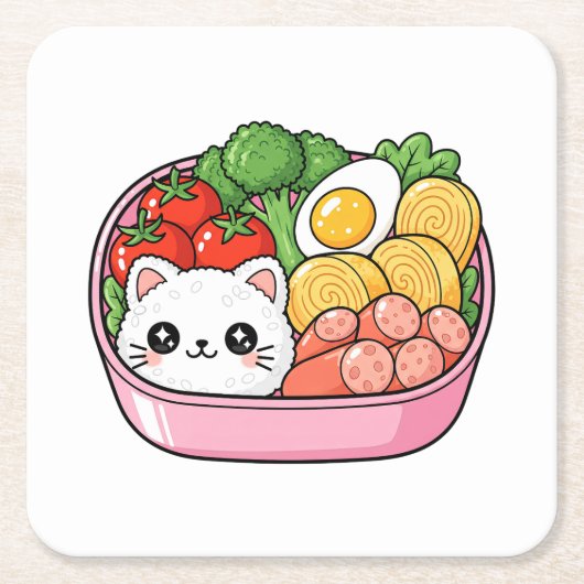 かわいいキャット弁当箱 スクエアペーパーコースター (正面)