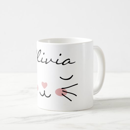 かわいいキャット顔スリーピー子猫名前をカスタムするマグ コーヒーマグカップ (正面右)