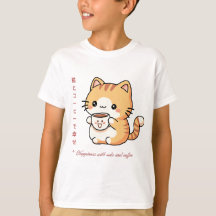 かわいいキャット&コー日本のヒアートTシャツ