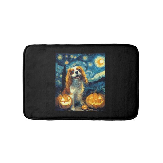 かわいいキャバリアキングチャールズスパニエル犬のハロウィンJ バスマット (正面)