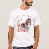 かわいいキャバリア・キング・チャールズ・スパニエル犬の花 Tシャツ (正面)