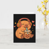 かわいいキャピバラかわいいアニメ飲むバブルティー値リスト カード (黄色い花)