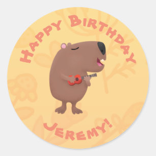かわいいキャピバラパーソナライズされた誕生日 ラウンドシール