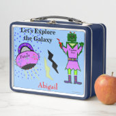 かわいいキャプテン·ゾーイ·グリーン·ガール·ロボット·ピンクの宇宙船 メタルランチボックス (インサイチュ)
