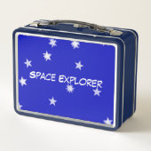 かわいいキャプテン·ゾーイ·グリーン·ガール·ロボット·ピンクの宇宙船 メタルランチボックス (裏面)