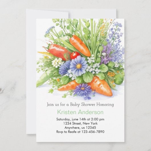 かわいいキャベツパッチベビーシャワー 招待状 (正面)