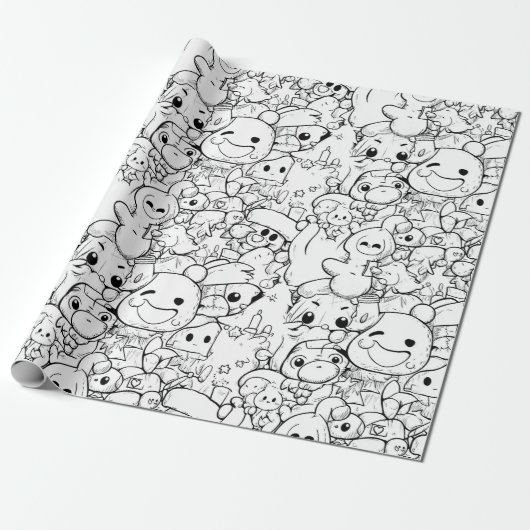 かわいいキャラの落書きキャラクター (1) ラッピングペーパー (アンロールド)