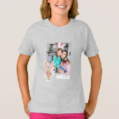 かわいいキャラクターかわいいバニーピンクのイースターフォト Tシャツ (正面)