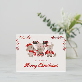 かわいいキャラクターのおもしろいクリスマスカード 箔シーズンポストカード