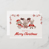 かわいいキャラクターのおもしろいクリスマスカード 箔シーズンポストカード (正面/裏面)