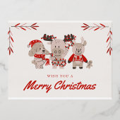 かわいいキャラクターのおもしろいクリスマスカード 箔シーズンポストカード (正面)