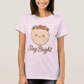 かわいいキャラクターのお花の冠をかぶった月ステッカー  Tシャツ (正面)