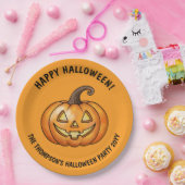 かわいいキャラクターのかぼちゃ オレンジ色 かぼちゃ ハロウィン ペーパープレート (パーティー)