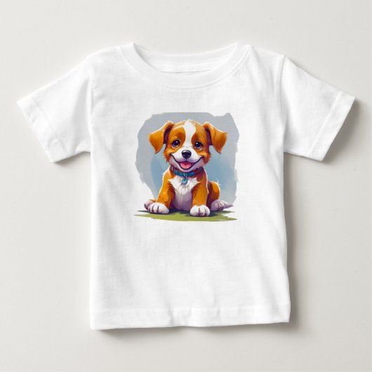かわいいキャラクターのかわいい犬の普段着 ベビーTシャツ (正面)