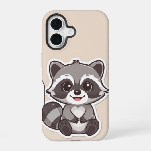 かわいいキャラクターのアライグマのスマホケース iPhone 16ケース (裏面)