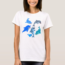 かわいいキャラクターのイルカの群れの女性用Tシャツ Tシャツ