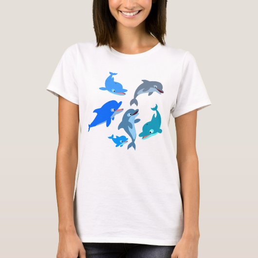 かわいいキャラクターのイルカの群れの女性用Tシャツ Tシャツ (正面)