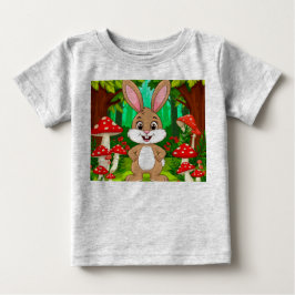 かわいいキャラクターのウサギが豊かな森に佇む ベビーTシャツ