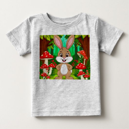 かわいいキャラクターのウサギが豊かな森に佇む ベビーTシャツ (正面)
