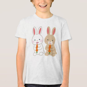 かわいいキャラクターのウサギとうさぎの人参 トライブレンドTシャツ